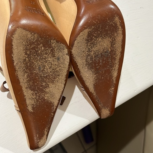 Vintage Prada Square-Toe Light Brown Leather Heels Velvet Bow EUR Size 37 (COA) - Picture 8 of 13